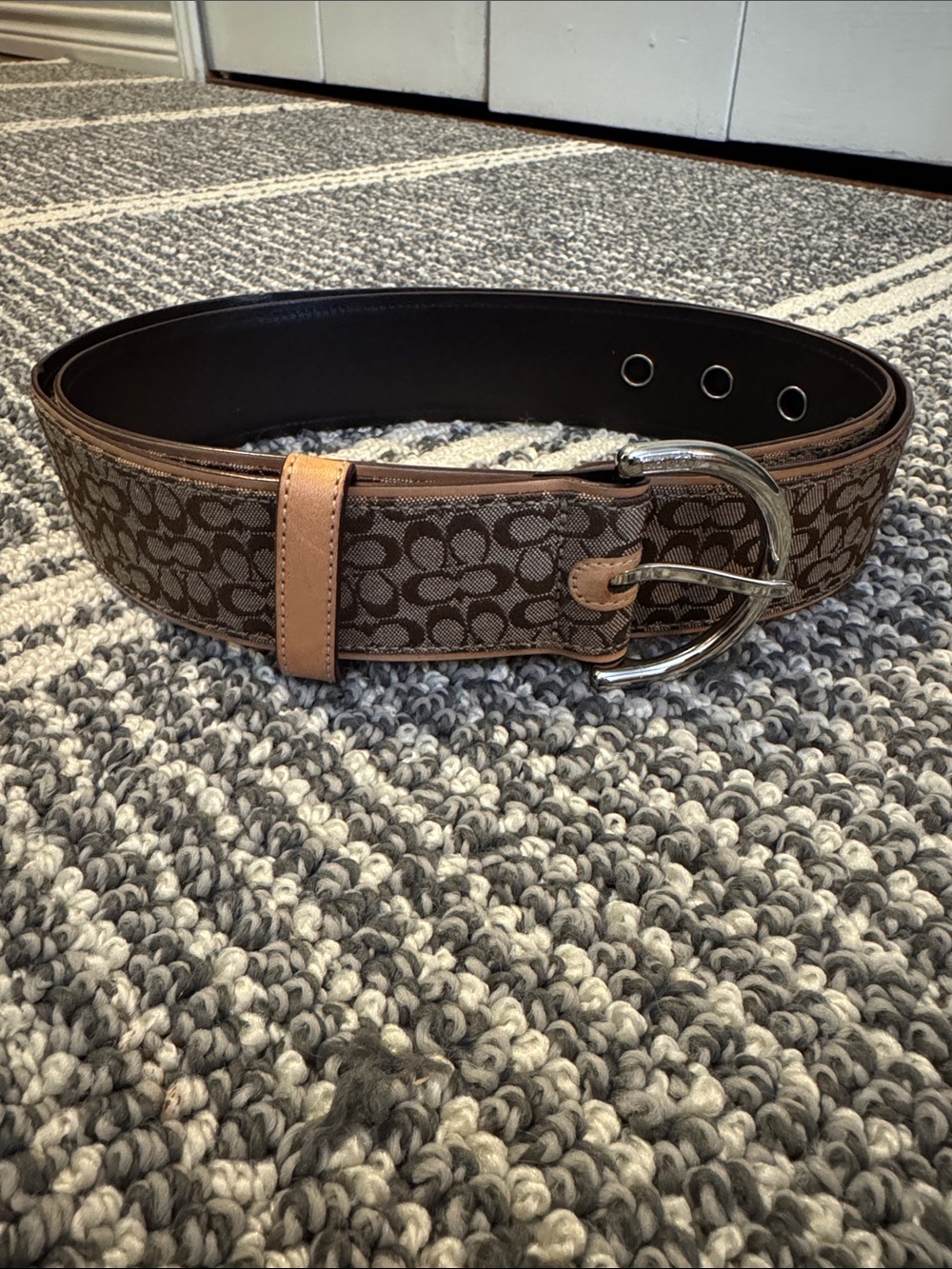 Coach Brown Signature Canvas Belt with Tan Leather Trim NWOT